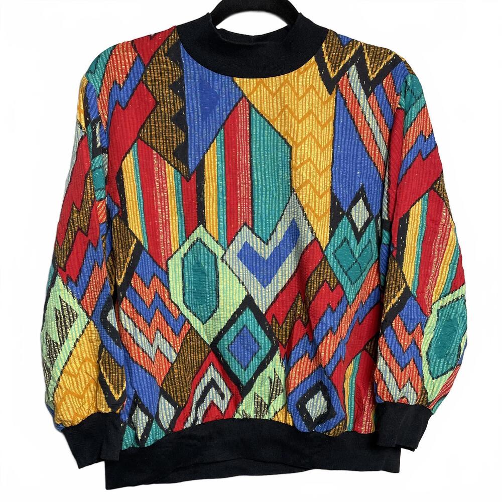 Abstract 90's Vintage Colorful Artsy Blouse Retro Size L